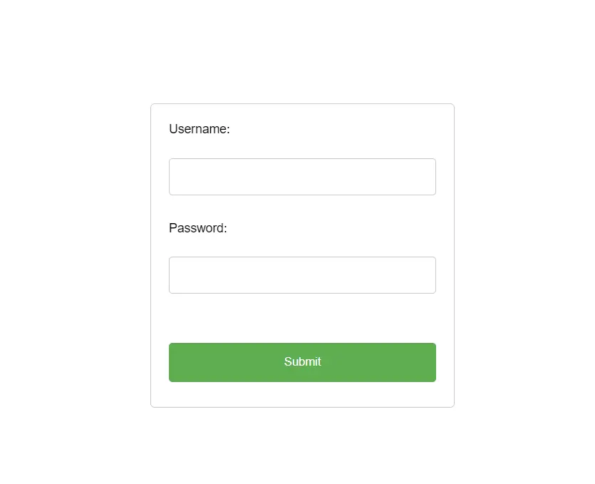 Screenshot of username and password login