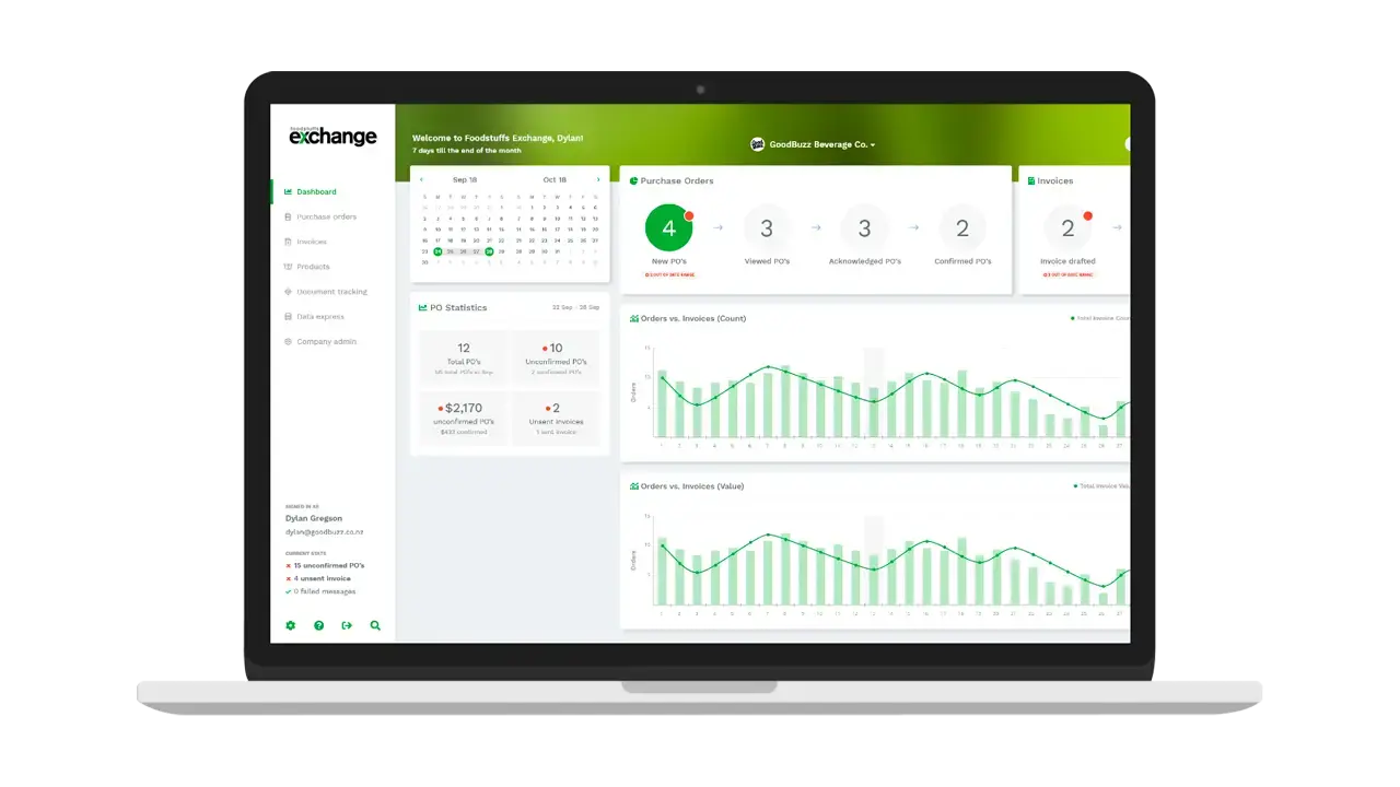 Foodstuffs exchange portal on a computer screen