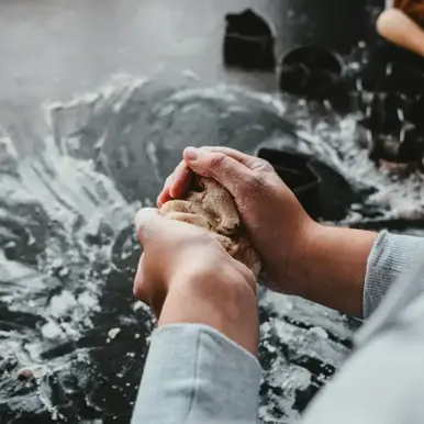 Rolling out dough on table