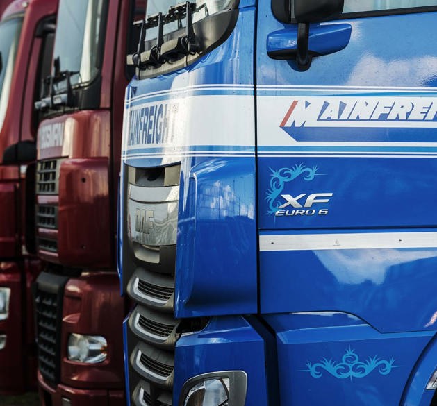 Mainfreight trucks lined up closely