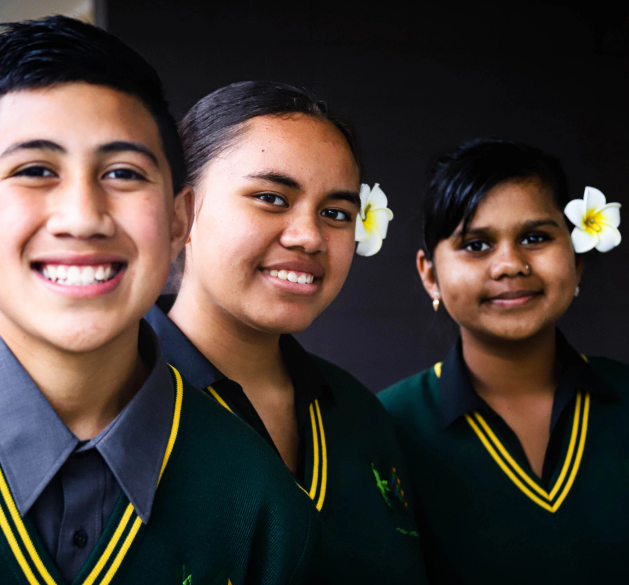 three students at school