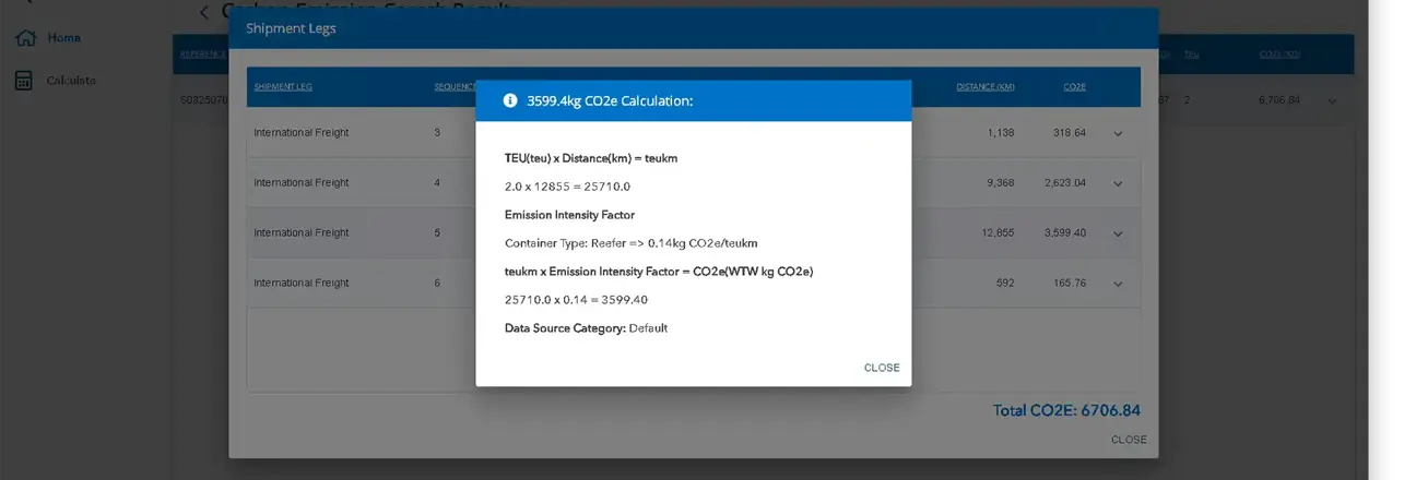 Mainfreight carbon calculator screengrab