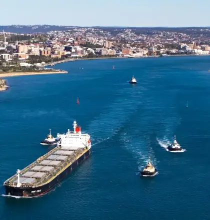 Ship pulling into port