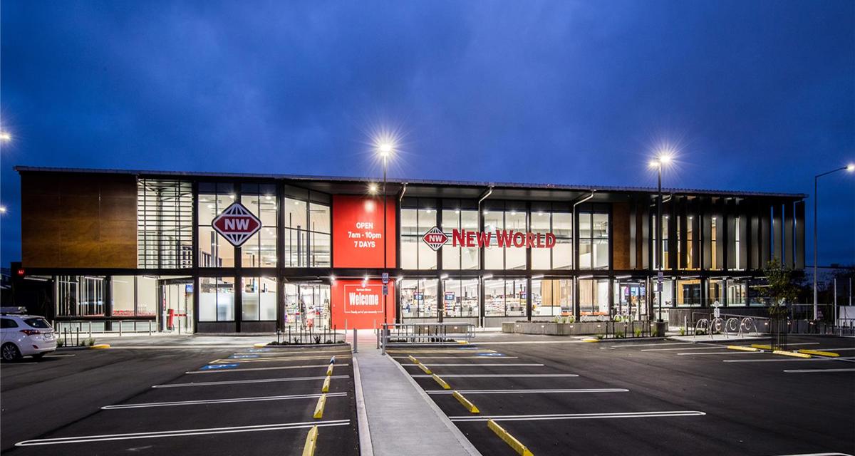 New World Supermarket at night