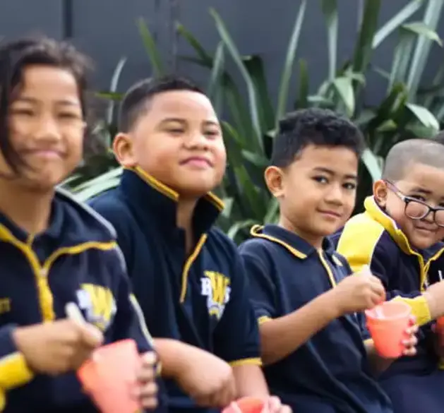 group of children eating slushies