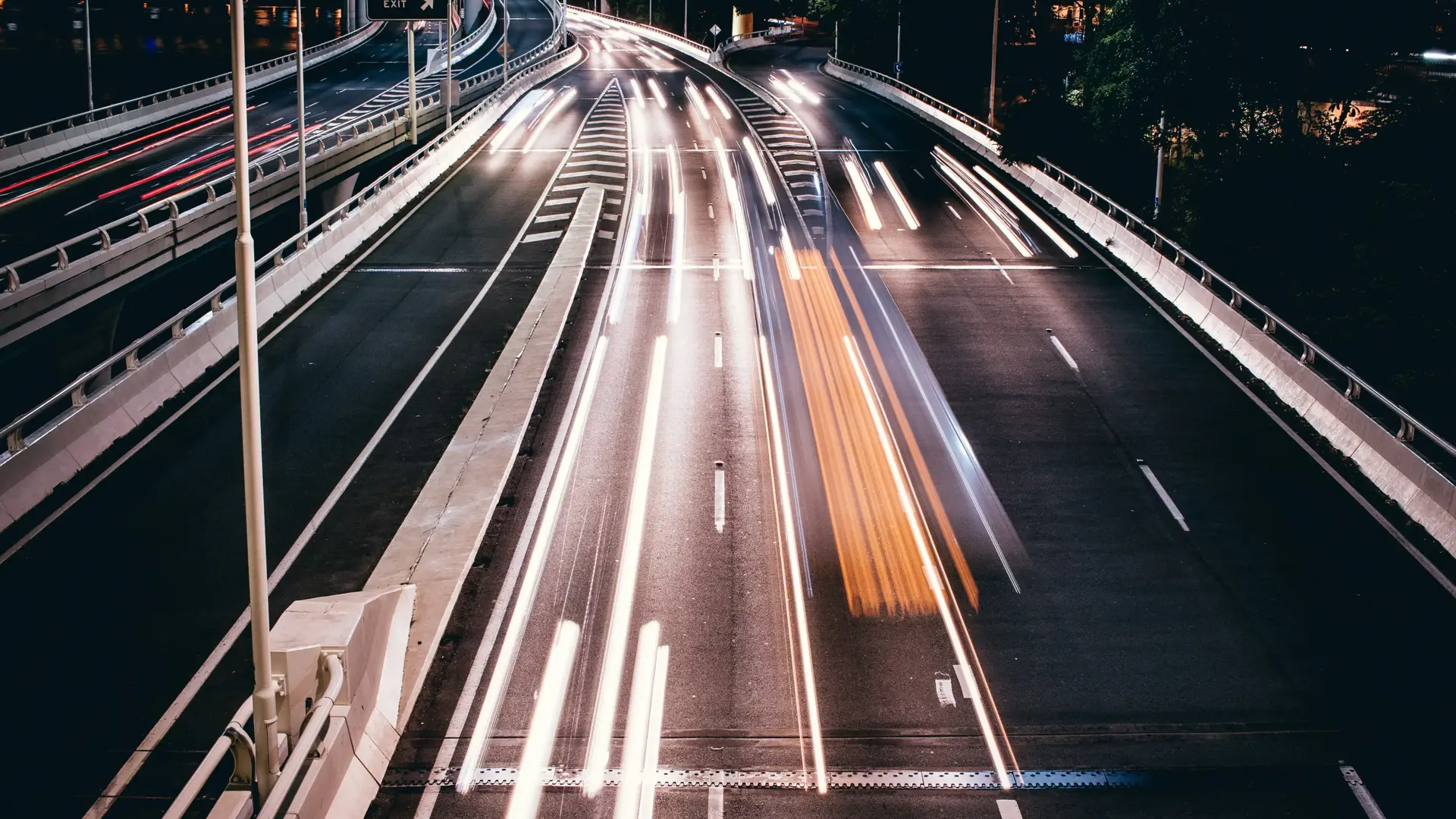 Road at night time with flashing lights