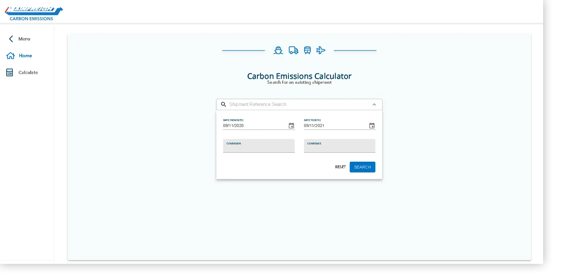 Mainfreight carbon emission calculator dashboard