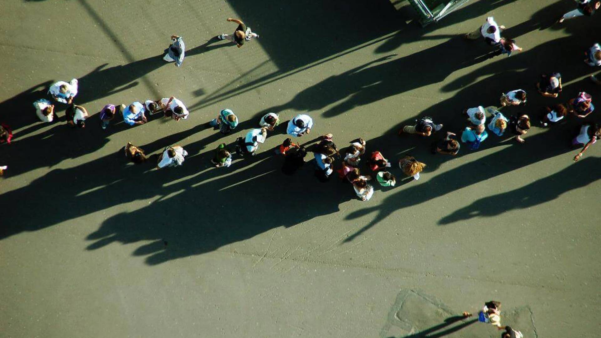 birdseye view of people in queue