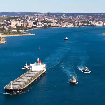 container ship exiting harbour