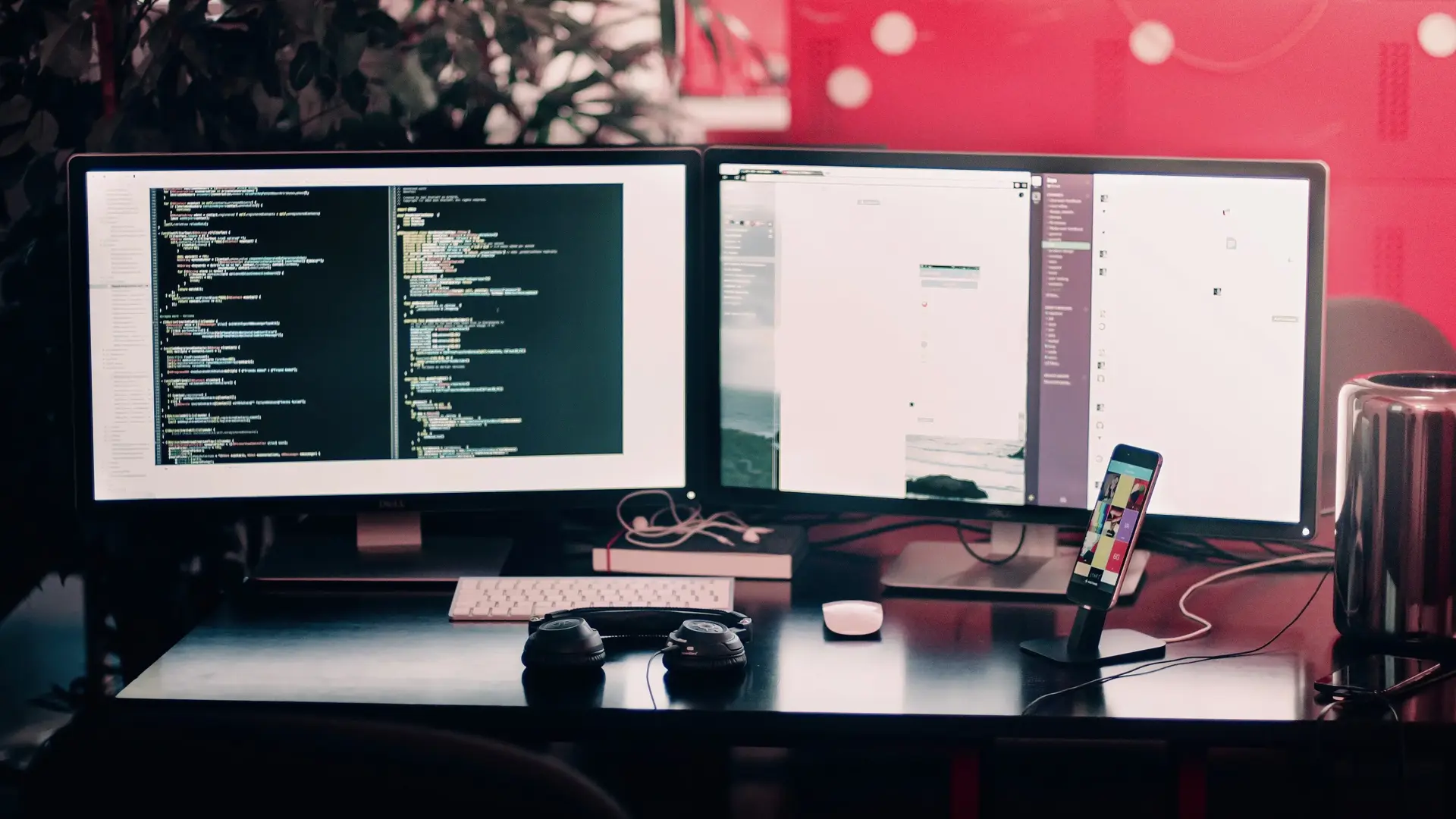 Computer desk with screens