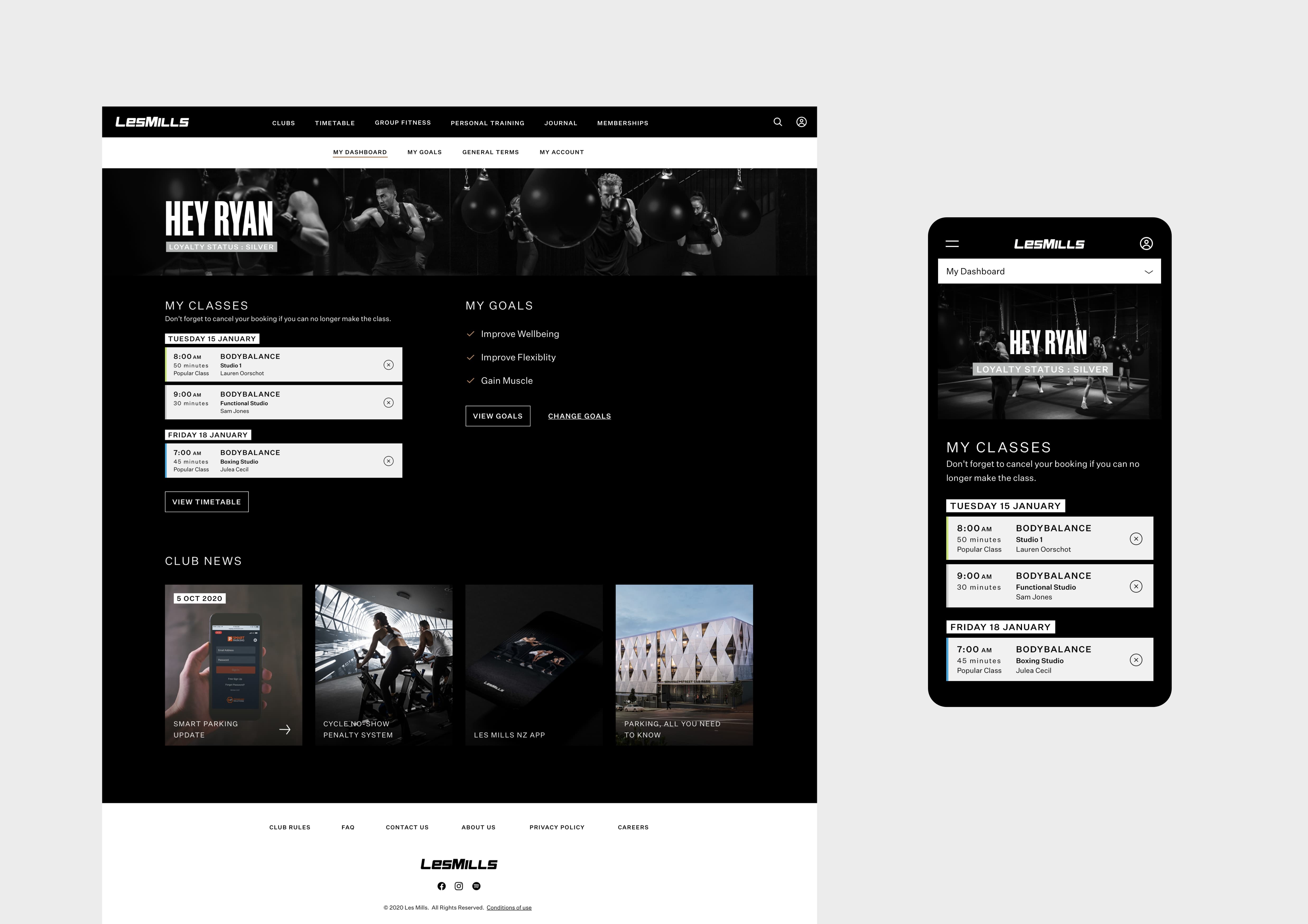 Screenshot of Les Mills website