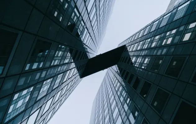 Birds eye view of architecture between buildings loading=