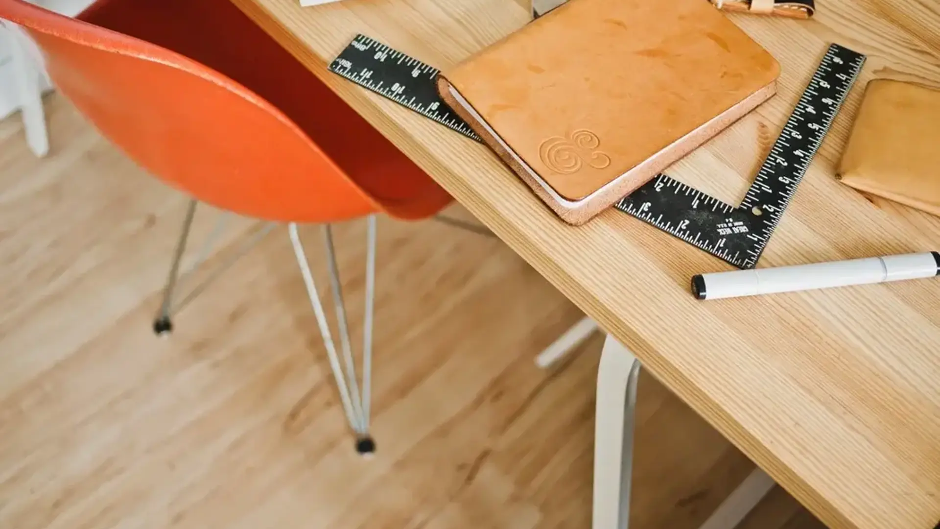 Square Table with orange chair