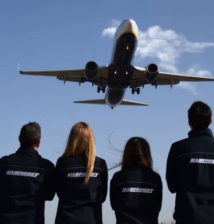 Mainfreight staff looking at plane