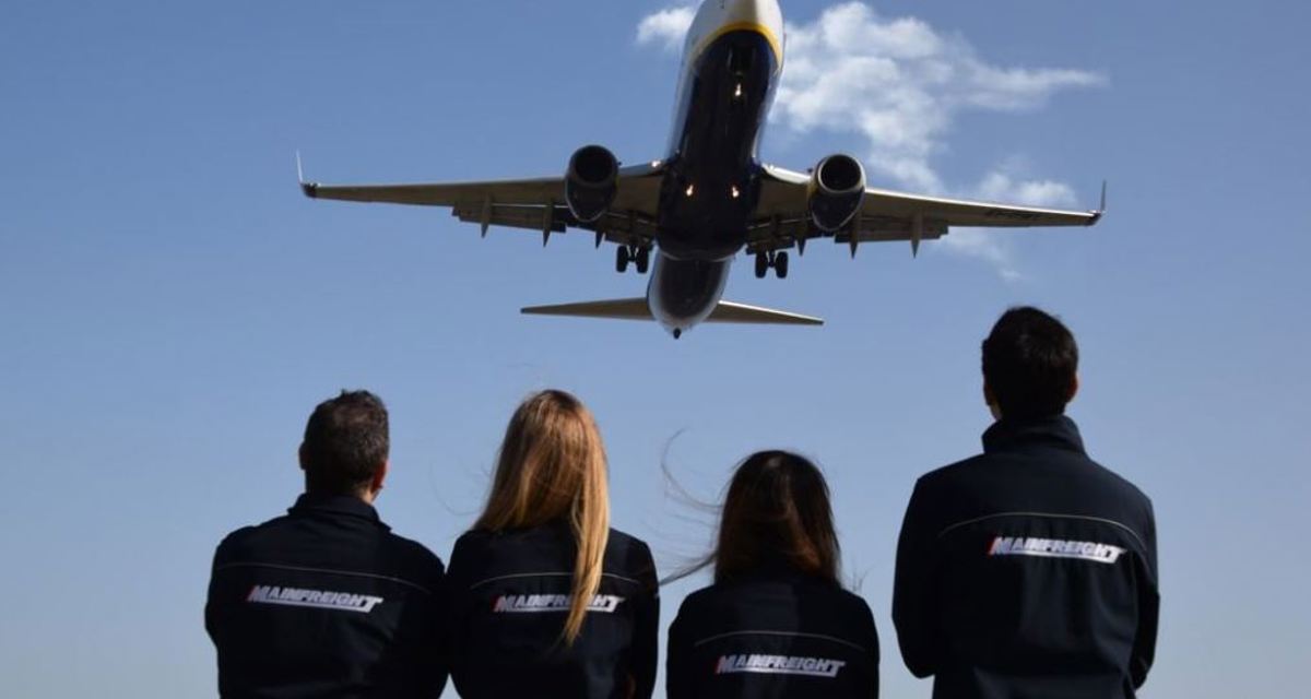 Mainfreight staff looking at plane